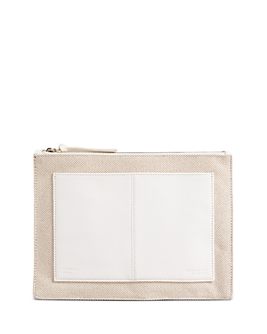 Ted Baker Aksina Small Leather And Canvas Zip-top Pouch In Ecru