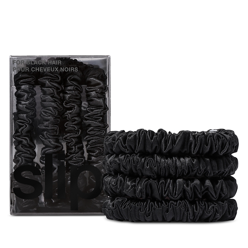 Slip Pure Silk Back To Basics Skinny Scrunchies, Set Of 4 In Black