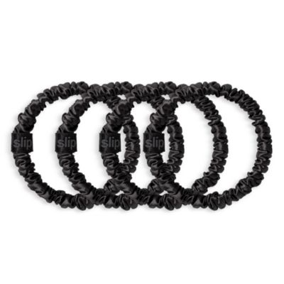 Pure Silk Back to Basics Skinny Scrunchies in Black, Set of 4