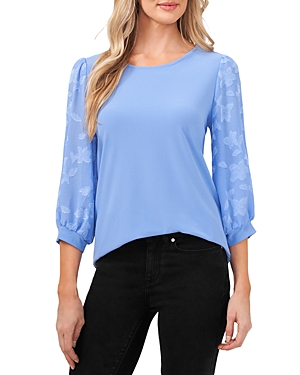 Cece Lace Sleeve Stretch Crepe Blouse In Blue Jay