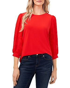 Cece Lace Sleeve Stretch Crepe Blouse In Fireball