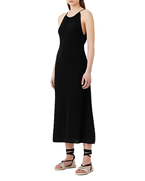 Armani Collezioni Chevron Knit Midi Dress In Black