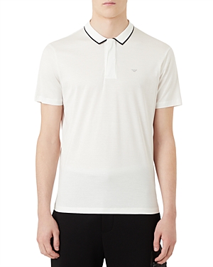 Armani Collezioni Emporio Armani Tipped Collar Quarter Zip Polo Shirt In Off White