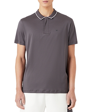 Emporio Armani Tipped Collar Quarter Zip Polo Shirt In Solid Medi