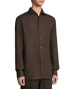 Zegna Pure Linen Button Up Shirt In Brown