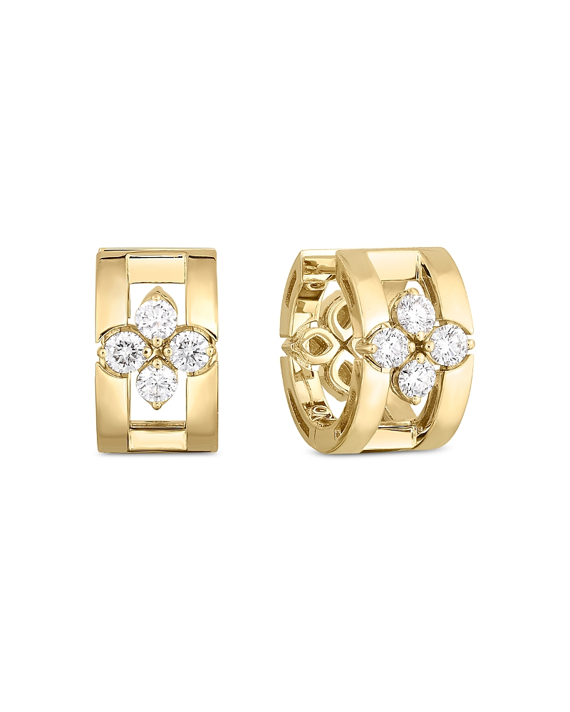 Roberto Coin 18k Yellow Gold Love In Verona Diamond Huggie Earrings In Gold/white
