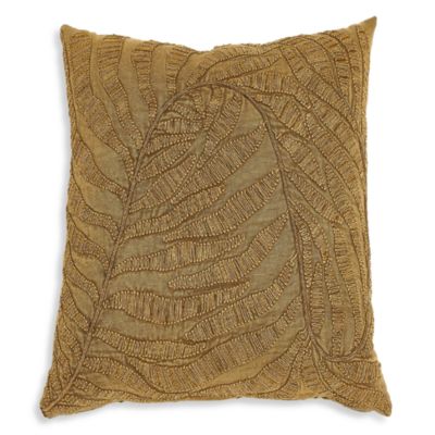 Global Views - Beaded Palm Leaf Gold Tone Throw Pillow, 20" x 20"