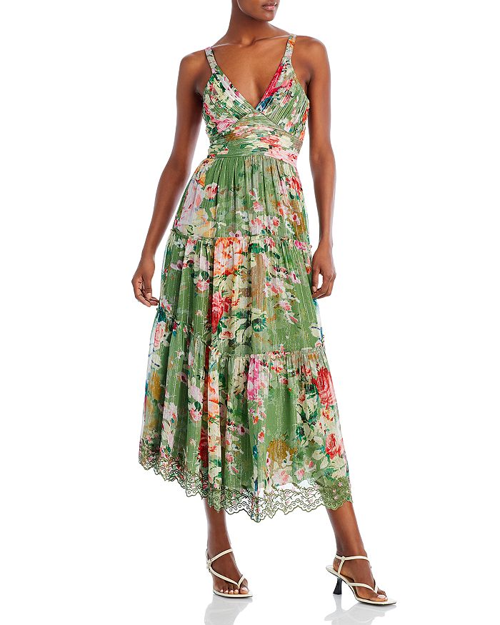 Hemant and Nandita Metallic Floral Print Midi Dress | Bloomingdale's