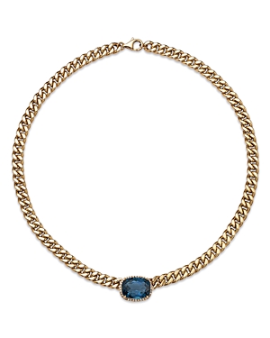 Bloomingdale's Blue Topaz & Diamond Bold Chain Link Statement Necklace In 14k Yellow Gold, 17 - 100% Exclusive In Blue/gold