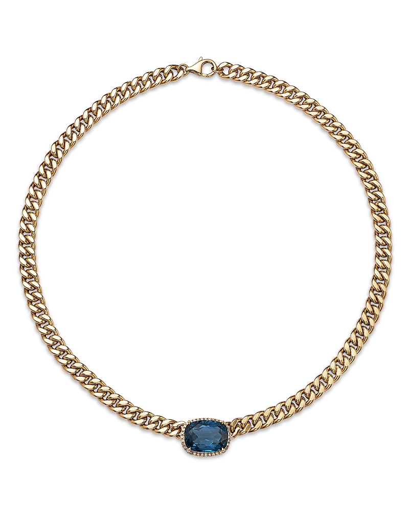 Bloomingdale's Fine Collection Blue Topaz & Diamond Bold Chain Link Statement Necklace in 14K Yellow Gold, 17