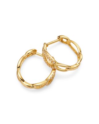 Diamond Chain Link Small Hoop Earrings in 14K Yellow Gold, 0.25 tcw 