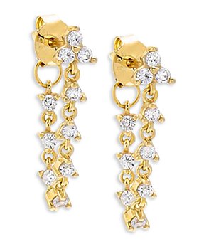 By Adina Eden - Cubic Zirconia Chain Front to Back Earrings in 14K Gold Plated Sterling Silver