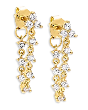 By Adina Eden Cubic Zirconia Chain Front to Back Earrings in 14K Gold Plated Sterling Silver