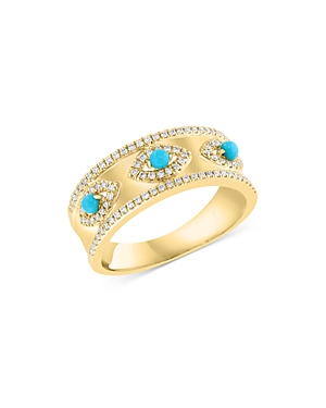 Bloomingdale's Turquoise & Diamond Band In 14k Yellow Gold - Exclusive In Blue/yellow