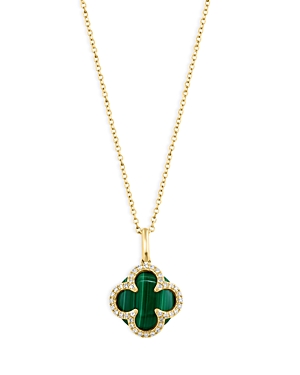 Bloomingdale's Malachite & Diamond Pendant Clover Necklace In 14k Yellow Gold, 16-18 - 100% Exclusive In Green/gold