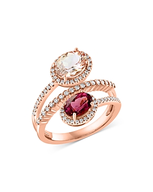 Bloomingdale's Pink Tourmaline, Morganite & Diamond Crossover Ring In 14k Rose Gold - 100% Exclusive In Pink/white