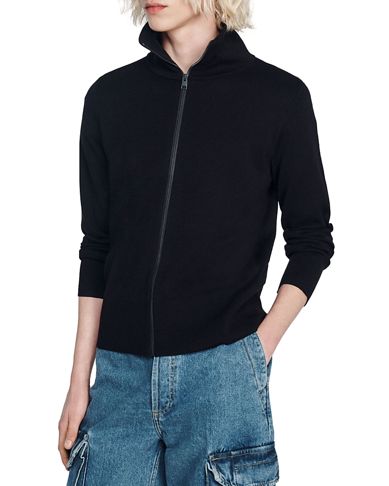 Sandro Zip Front Wool Cardigan