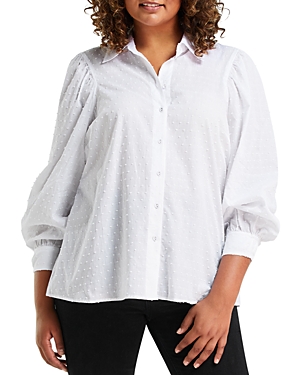 Estelle Plus Mercer Textured Button Front Shirt In White