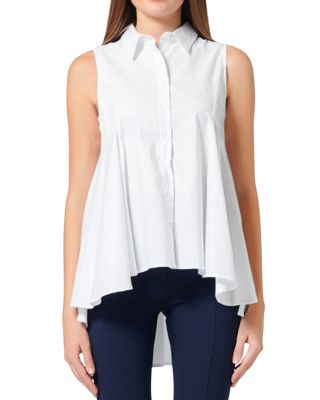 Gracia Cotton Flared High/low Blouse In White ModeSens