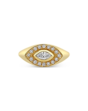 Shop Zoë Chicco 14k Yellow Gold Paris Diamond Marquis Halo Statement Ring In White/gold