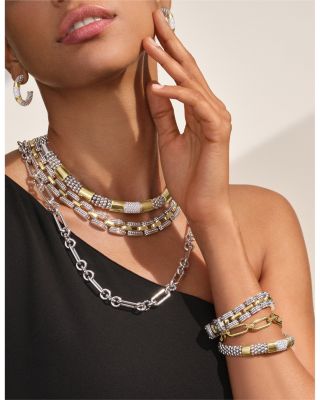 18K Yellow Gold & Sterling Silver High Bar Link Statement Necklace, 16"