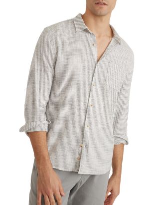 【ANGLAN】Marine Stripe Long Sleeve Marine Layer Selvage Striped Long Sleeve Button Front Shirt