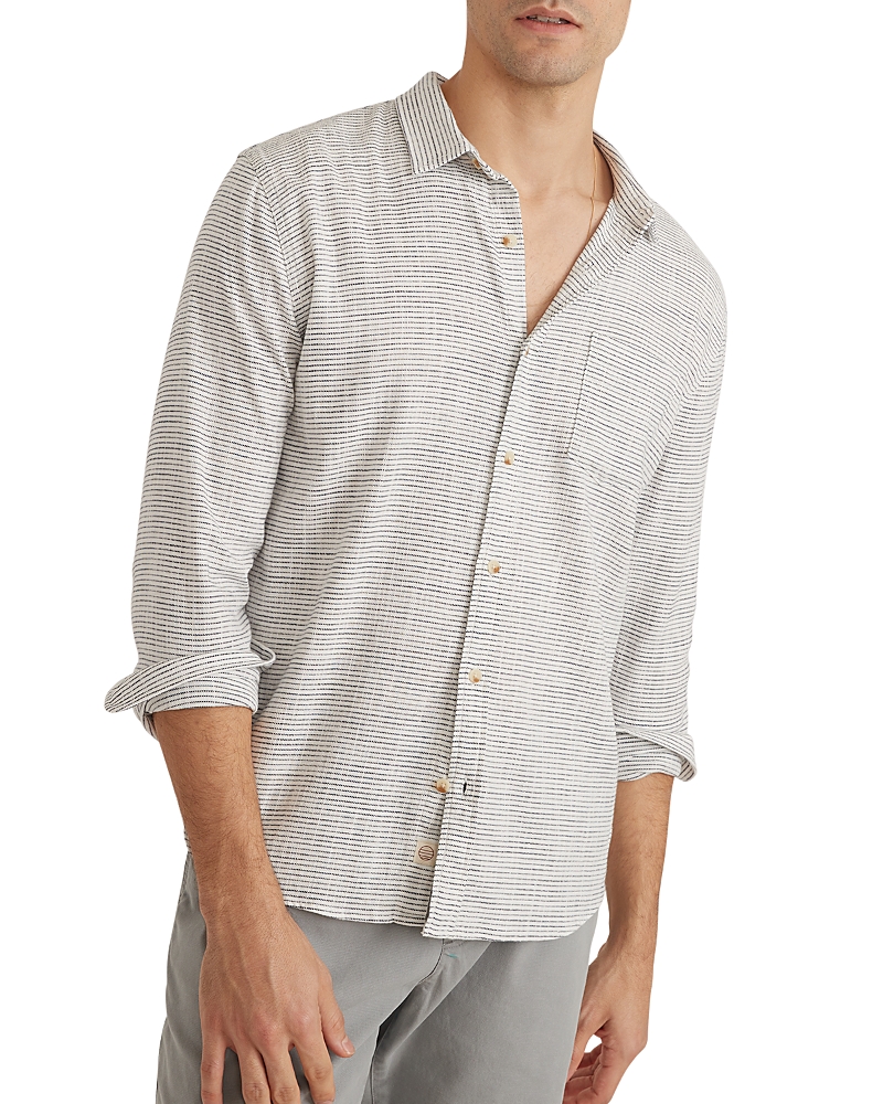 Marine Layer Selvage Striped Long Sleeve Button Front Shirt In Natural