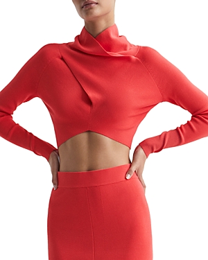 Reiss Elsie Knit Crop Top In Coral