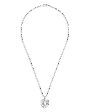 18K White Gold Double Coeurs Diamond Pendant Necklace, 17.7