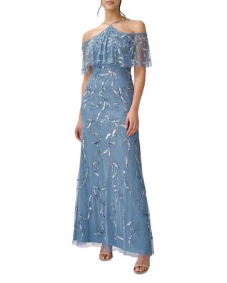 Aidan Mattox Embellished Off the Shoulder Halter Gown