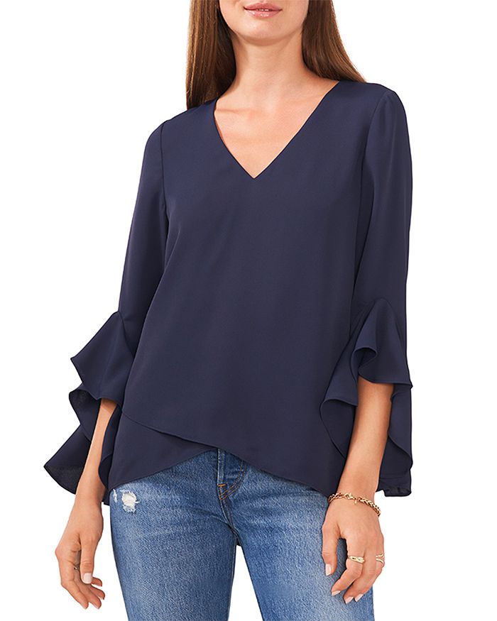 Vince Camuto Flutter Sleeve Crossover Top In Classic Navy