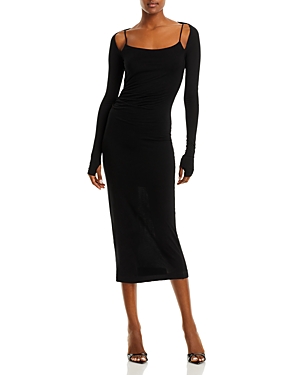 Helmut Lang Scala Midi Dress In Basalt Black
