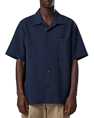 Shop Nn07 Julio Seersucker Shirt In Navy Blue