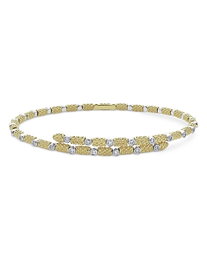 Lagos 18K White & Yellow Gold Signature Caviar Diamond Superfine Cuff Coil Bracelet