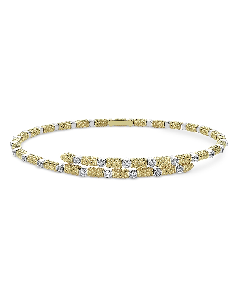 Lagos 18k White & Yellow Gold Signature Caviar Diamond Superfine Cuff Coil Bracelet In Gold/white