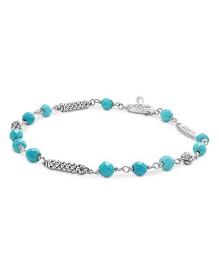 Sterling Silver Caviar Icon Turquoise Beaded Bracelet