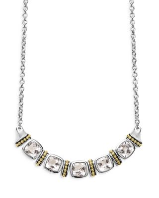 Lagos Sterling Silver & 18K Yellow Gold Rittenhouse White Topaz Station Pendant Necklace, 16-18