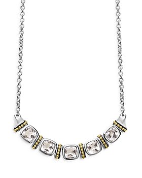 LAGOS - Sterling Silver & 18K Yellow Gold Caviar White Topaz Station Pendant Necklace, 16"-18"