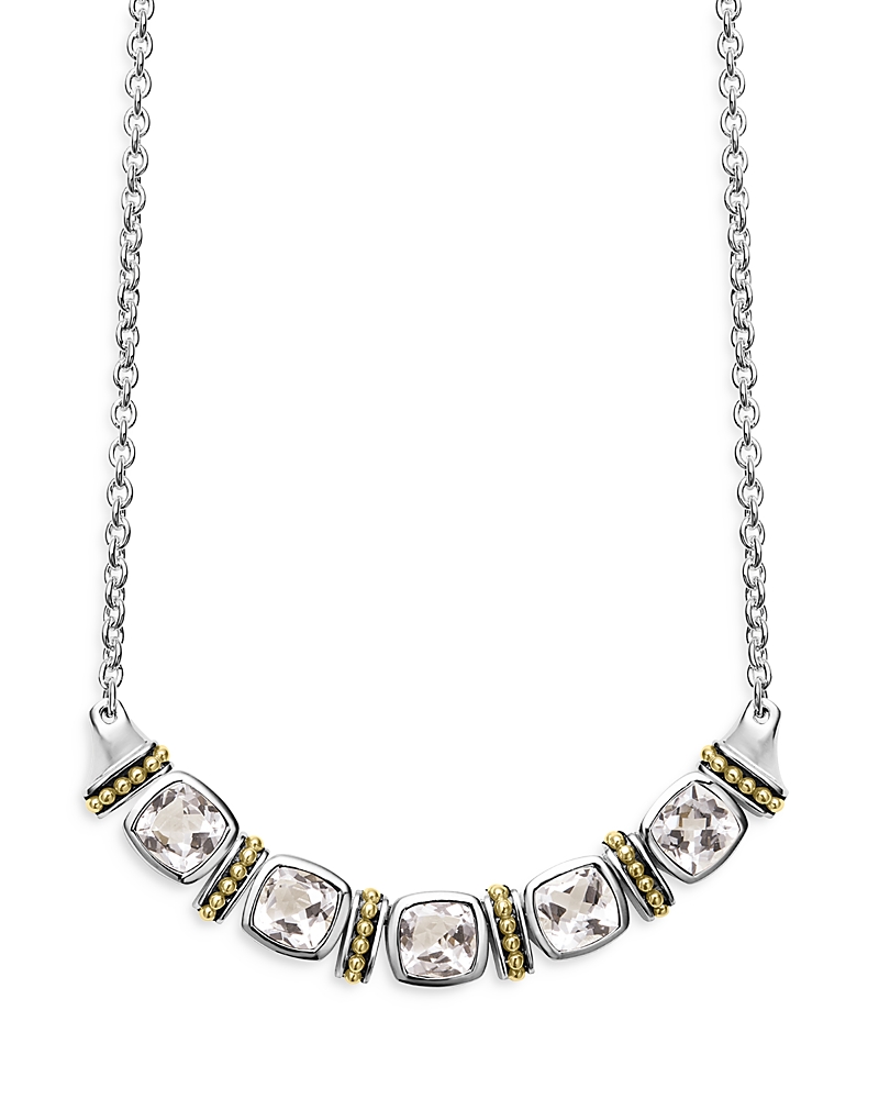 Lagos Sterling Silver & 18K Yellow Gold Rittenhouse White Topaz Station Pendant Necklace, 16