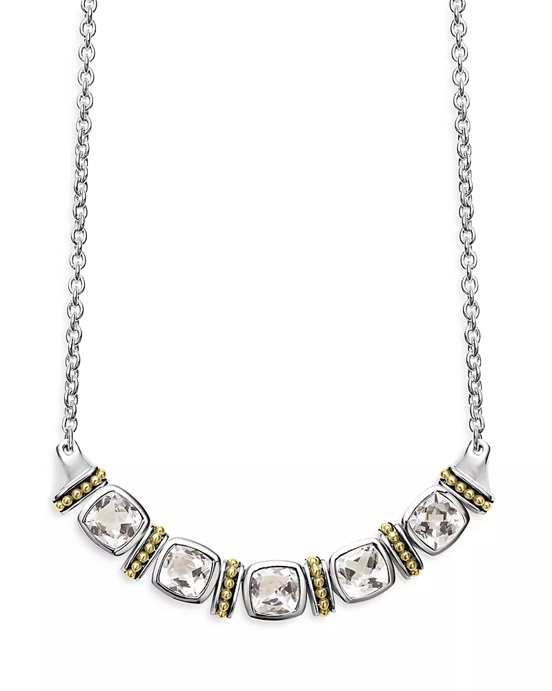 Lagos Sterling Silver & 18K Yellow Gold Rittenhouse White Topaz Station Pendant Necklace, 16