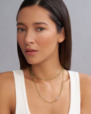 Sterling Silver Caviar Peridot Bead Station Necklace, 34"
