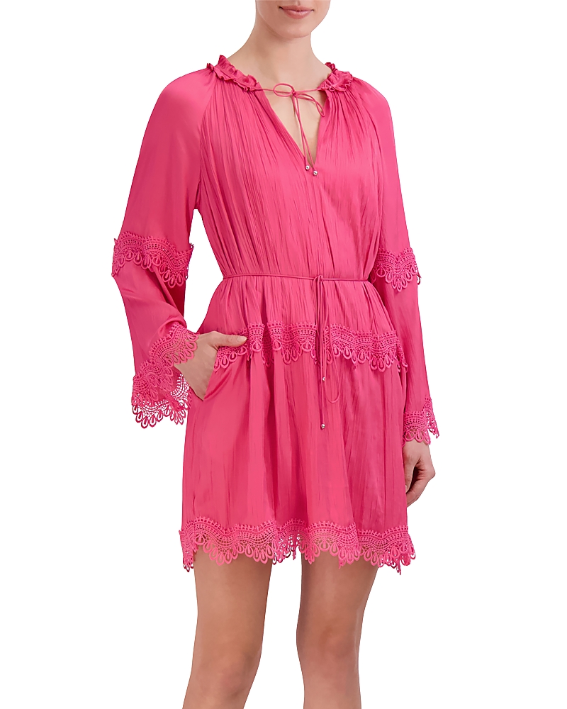 Bcbgmaxazria Lace Trim Long Sleeve Dress In Bright Pink