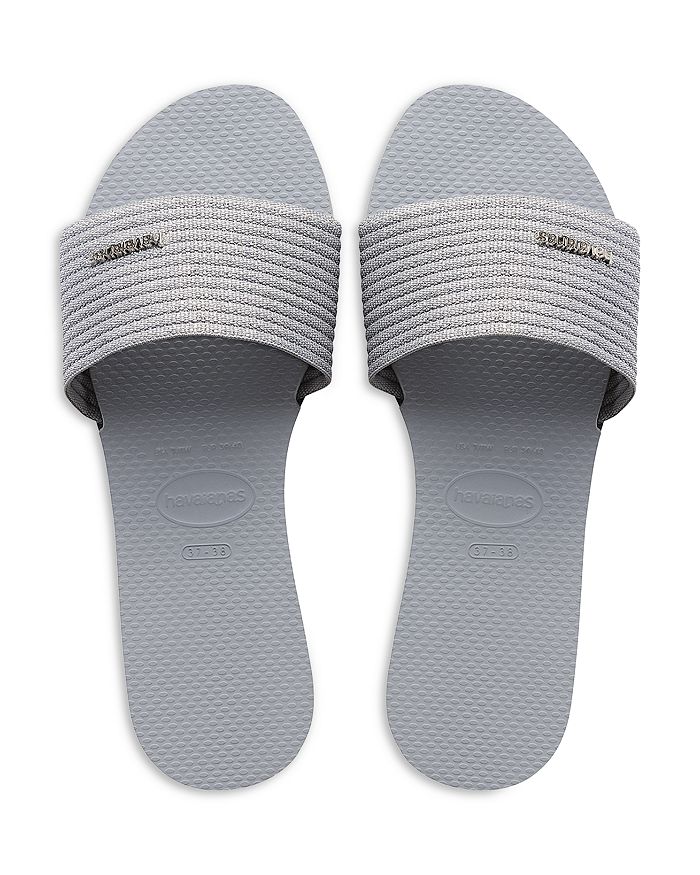 Shop Havaianas Women's You Malta Metallic Slide Sandals In Ice Grey