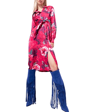 Shop Pinko Floral Print Satin Shirt Dress In Yn3