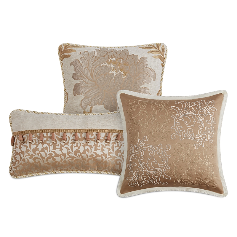 Waterford Ansonia Set Of 3 Decorative Pillows In Ivory/gold
