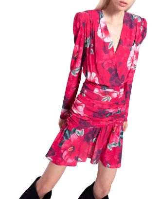 PINKO Puff Sleeve Floral Print Mesh Dress | Bloomingdale's