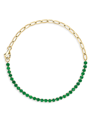 Bloomingdale's Emerald Chain Link Bracelet In 14k Yellow Gold - 100% Exclusive In Green/gold