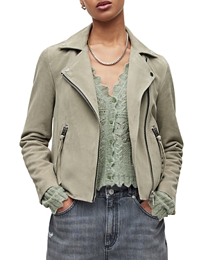 Allsaints Dalby Suede Biker Jacket In Pistachio