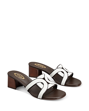 Shop Tod's Women's Leather Block Heel Sandals In White