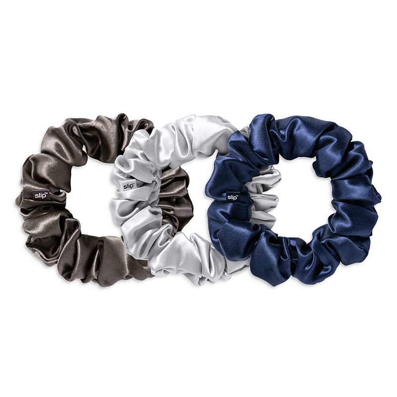 Slip Pure Silk 3-pack Large Scrunchies In Navy/charcoal/silver